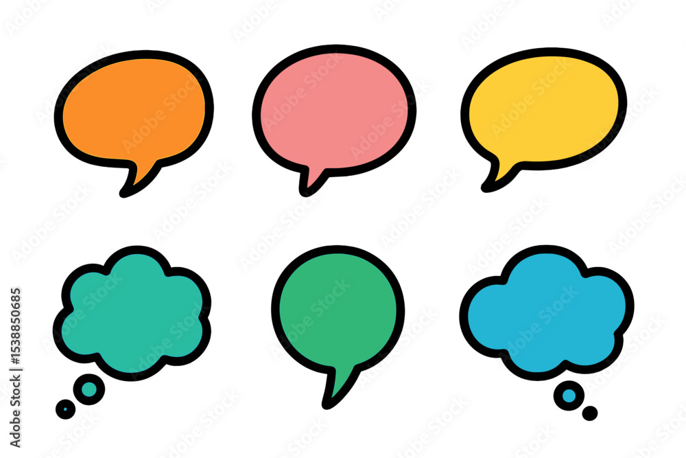Poster Colorful speech bubbles in various shapes and sizes displayed against a white background for communication concepts