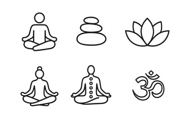 Naklejka na ściany i meble Set of minimalistic yoga and meditation icons featuring symbols of tranquility and spirituality