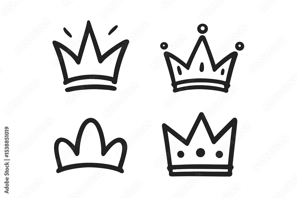 Poster four distinct crown designs illustrating various styles in a simple and modern illustration style