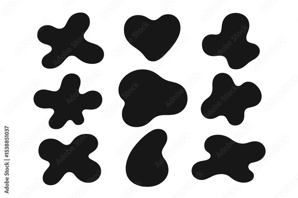 Poster Abstract black shapes arranged in a 3x3 grid on a white background showcasing modern design elements