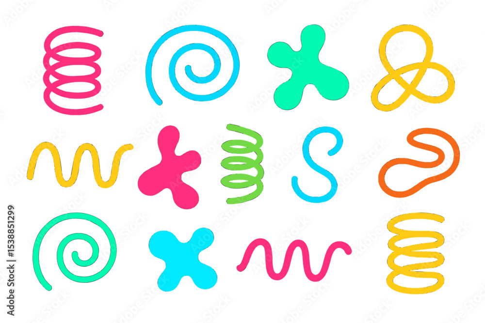 Poster Colorful abstract shapes and lines arranged in a creative pattern on a white background