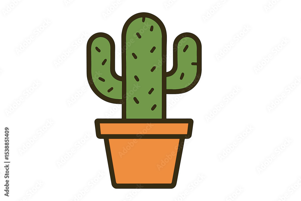 Aufkleber cactus in a terracotta pot with vibrant green colors on a plain background showcasing simplistic des