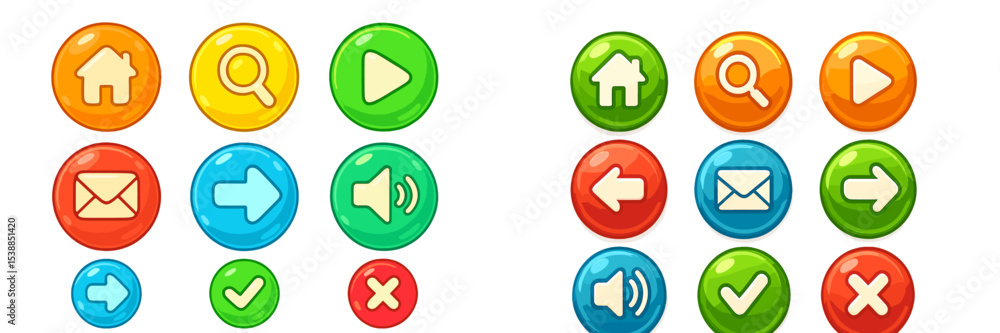 Fototapete colorful icon set showcasing navigation and media control buttons in a playful design