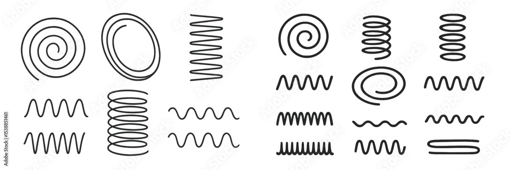 Poster collection of hand-drawn spiral and wavy line patterns for creative design projects