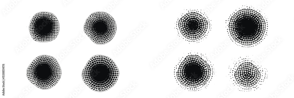 Aufkleber Unique patterns created by dotted circles showcasing varying sizes and densities in black and white design