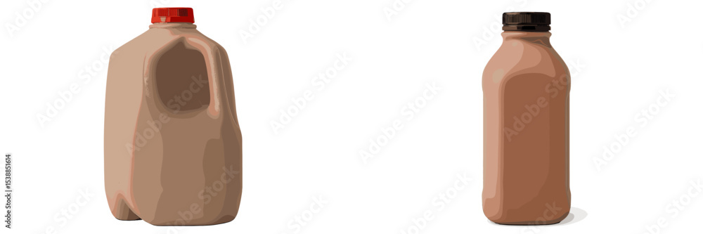 Poster various chocolate milk containers on a plain background showcasing different shapes and sizes