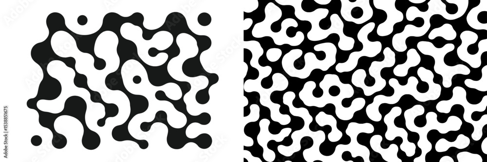Poster Abstract pattern design with black and white shapes in a dynamic arrangement showcasing fluidity and movement in art