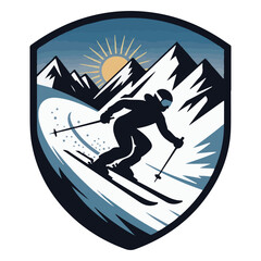 Skiing Winter Sport Logo Symbol, Mountain Skiing Logo Design Template vector illustration