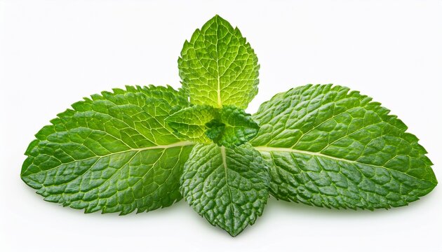 mint leaves on transparent white background for graphic use