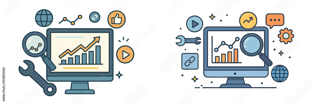 Aufkleber Visual representation of data analytics and growth on computer screens in a digital workspace