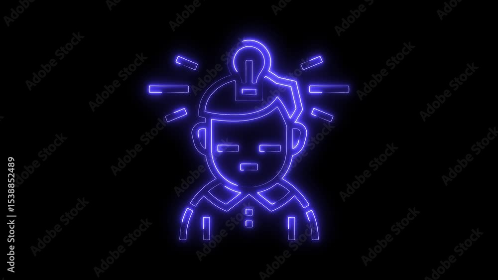 Poster neon man with idea glowing on dark background animating business concepts