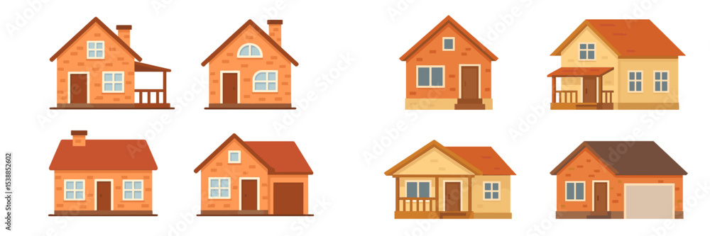 Poster diverse collection of stylized houses showcasing various architectural features and designs in a sim