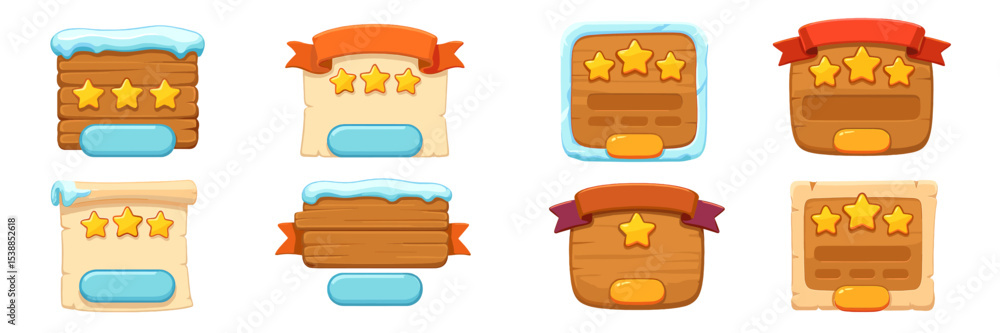 Aufkleber colorful user interface elements for a gaming application showcasing various star ratings and button