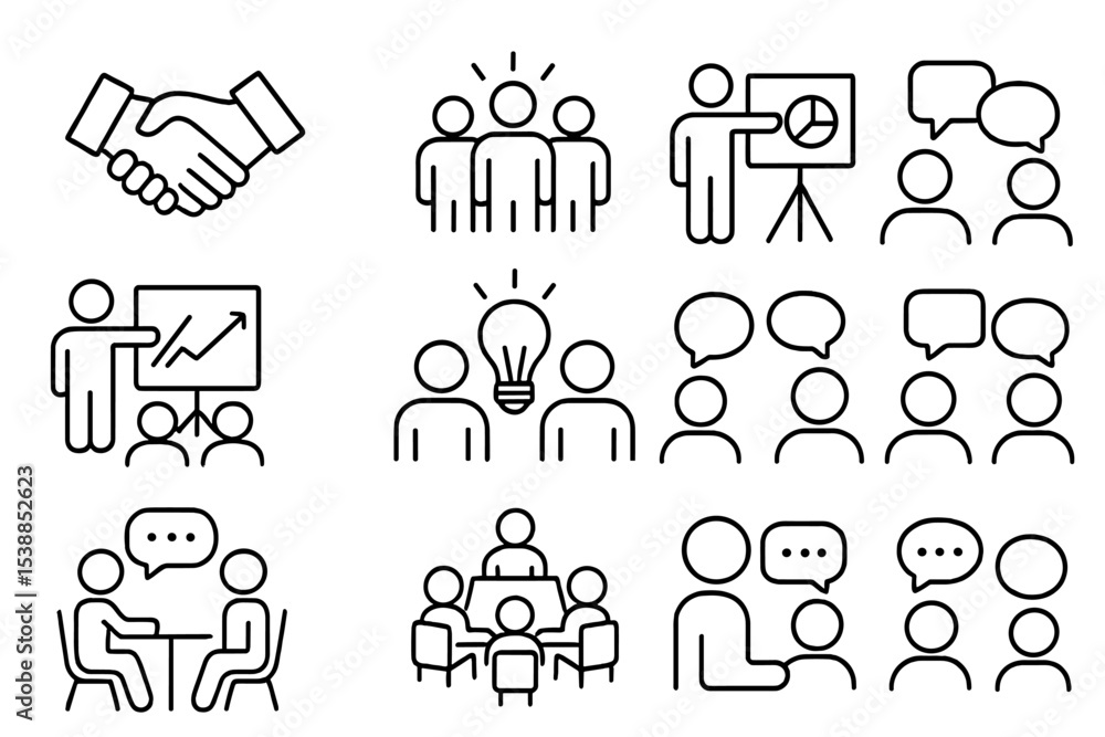 Poster business collaboration and communication symbols in a modern office setting showcasing teamwork and 