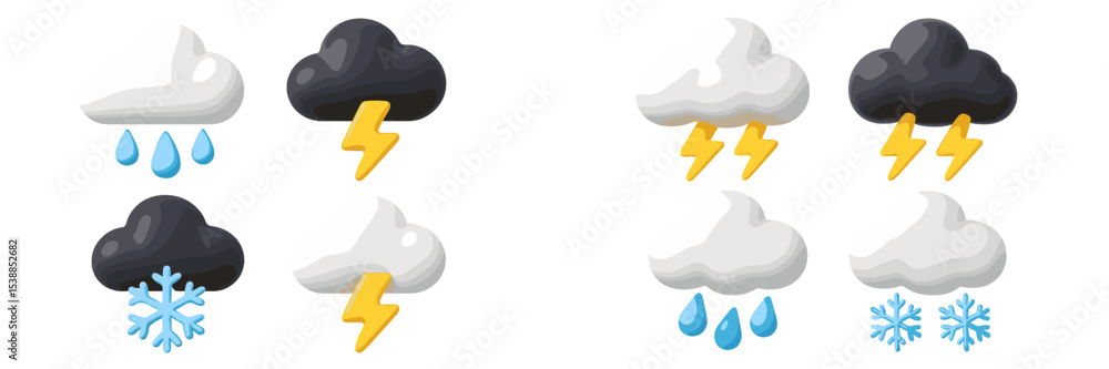 Aufkleber Various weather icons representing rain, thunderstorms, and snow with lightning in different color combinations
