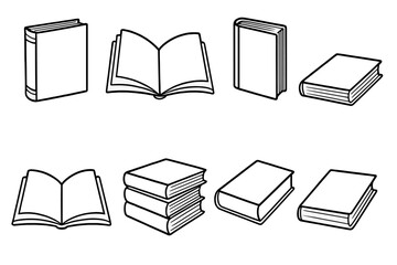 Variety of books displayed in simple black and white illustrations for educational purposes