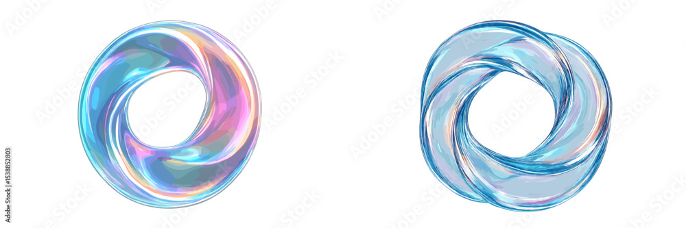 Poster Colorful swirling 3D shapes with a smooth surface and glossy finish showcasing intricate patterns and reflections