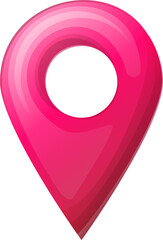 Vector illustration of a glossy red location pin with a blue stick, isolated on a white background. Concept for navigation, maps, GPS, geolocation, wayfinding, and travel.