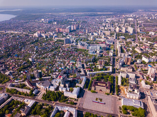 Naklejka premium Panoramic day view of Voronezh city center and Lenin square, Russia