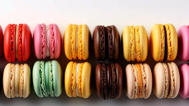 Colorful macarons forming a vibrant and delicious pattern