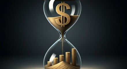 Time and Money Investment Growth Concept with Hourglass and Dollar Symbol.