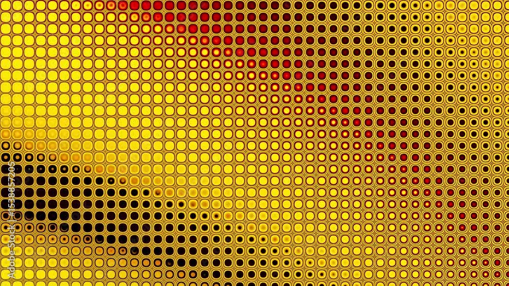 Poster Abstract glowing yellow color halftone motion background. Moving dots seamless loop. Abstract animated dot texture background.