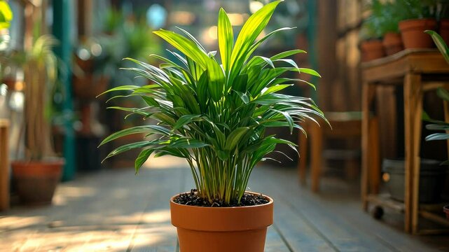 Houseplant in terracotta pot, bathed in sunlight