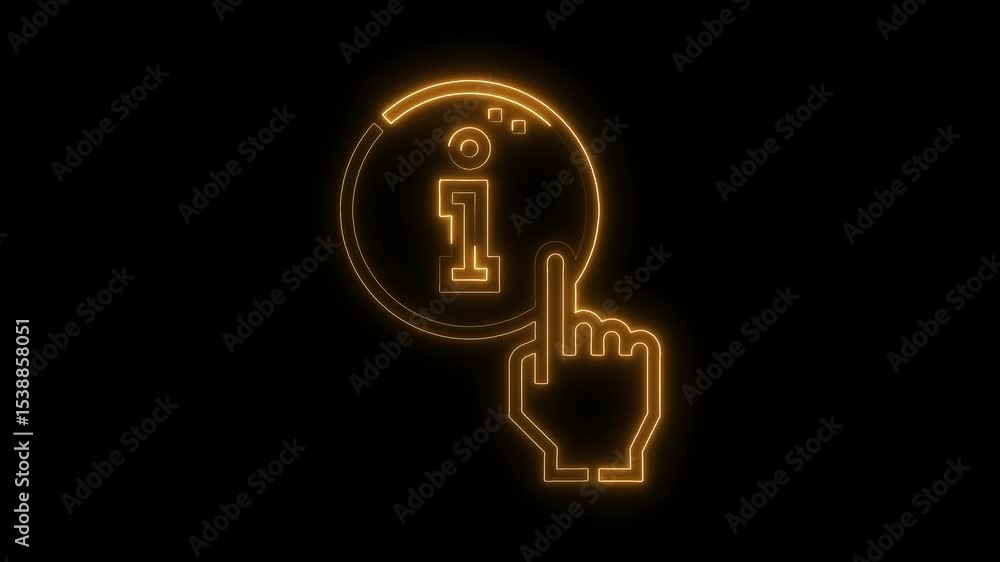 Aufkleber glowing information icon with hand pointer neon light animation on black background