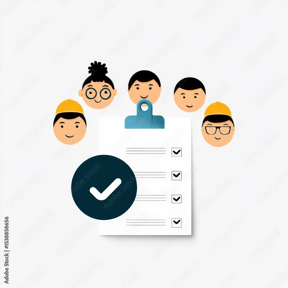 Poster professional change promotion concept. illustration of a checklist with diverse characters approving
