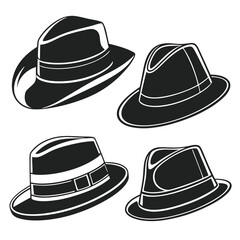 Black and white fedora hat collection illustration design