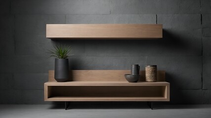 Elegant Matte Shelf Against Textured Gray Wall for Minimal Product Mockup