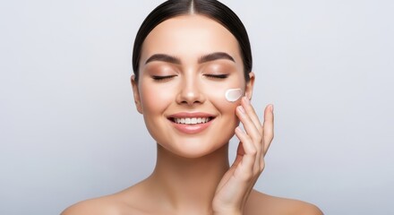 Woman Skincare Routine: Cream Application, Beautiful Glow