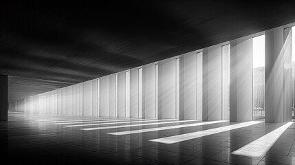 Obraz premium Vertical view of a minimal space emphasizing ceiling height, white walls and ambient daylight