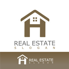 Minimalist real estate logo combining the shape of a house and the letter “H” in brown tones. Ideal for property businesses, realtors, construction, or housing-related branding