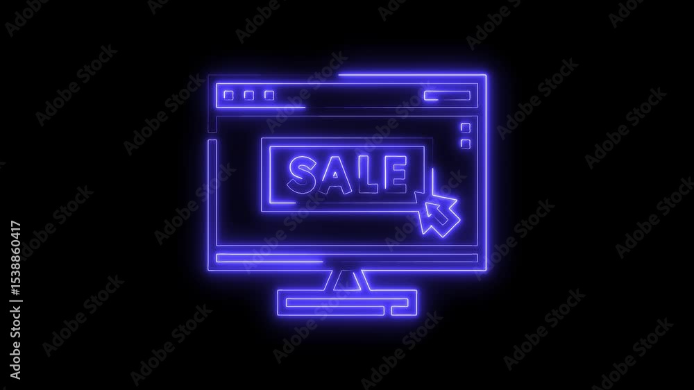 Poster Neon style online sale promotion displayed on computer screen with cursor clicks