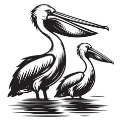 Two pelicans big mouth on water image vector