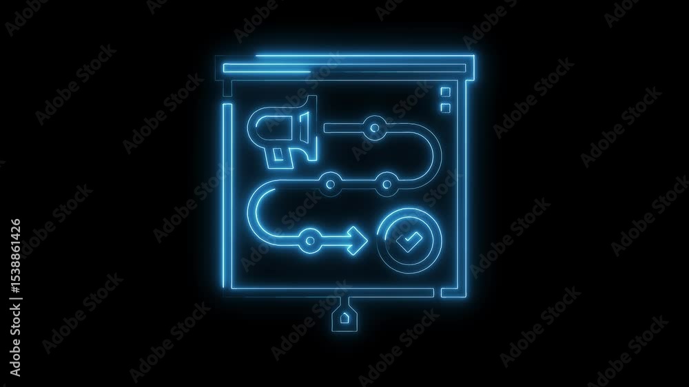 Poster neon presentation board animation with workflow process for marketing and success on black backgroun