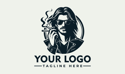 Stylish logo featuring a long-haired man in sunglasses, smoking a cigarette, wearing a leather jacket.
