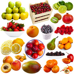 Set of many species of fruits. Isolated over white background.