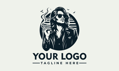 A stylish illustration of a man with long hair, smoking, and wearing sunglasses.