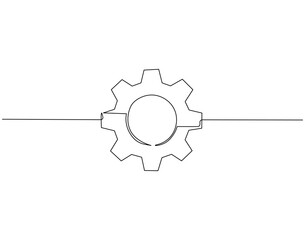 Gear wheel continuous line drawing. Gear machine vector line art. Business process concept