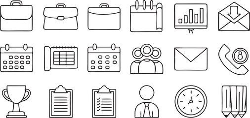 Business Office Line Icons Editable Black Vector for Work and Corporate Use