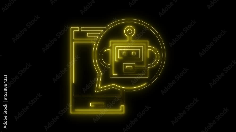 Poster Neon robot chatbot on mobile device artificial intelligence communication tech concept