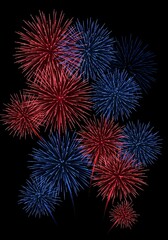 Fototapeta premium Fireworks display red and blue colors night