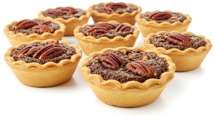 Mini Pecan Pies with Nut Topping Isolated on White Background
