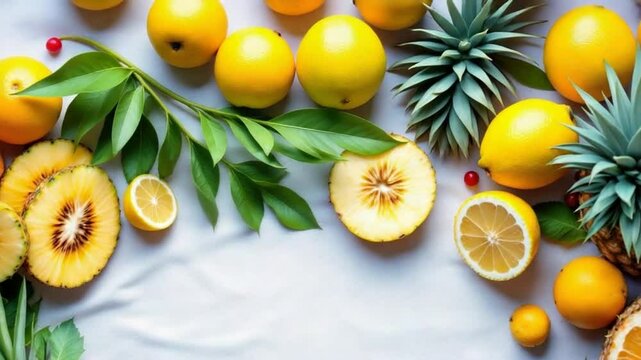 Vibrant Tropical Fruit Border: A Delightful Summer Still Life