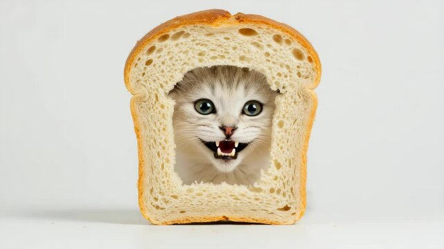 Funny Kitten in Bread Slice Collage showcasing adorable facial expressions