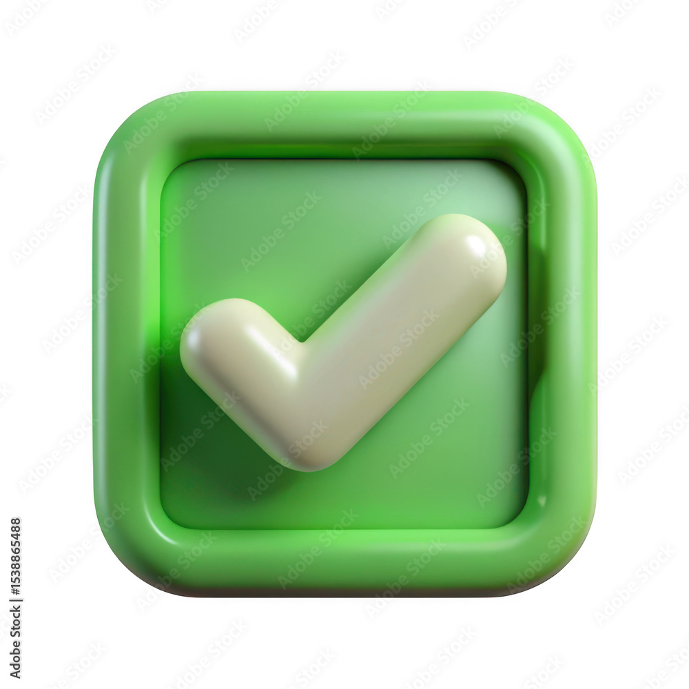 Poster 3d checkmark icon in green square isolated on transparent background