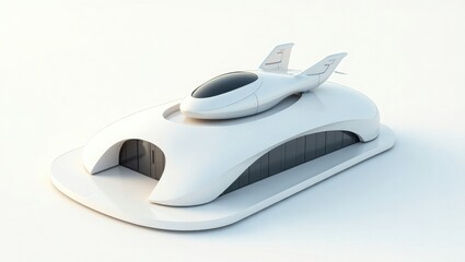 Futuristic white house with personal flying vehicle