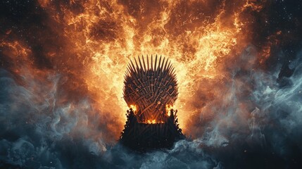 Fiery throne, surrounded by dramatic smoke and flames.